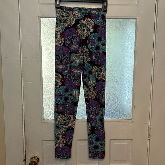 Women’s Colorful Multicolored Dio de Los Muertos Sugar Skull Leggings OS - Picture 1 of 6